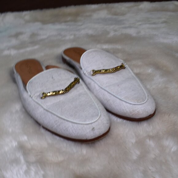 J McLaughlin Domina Linen Horsebit Loafers Slides Sz 8.5 Off White Beige Leather - Picture 9 of 12